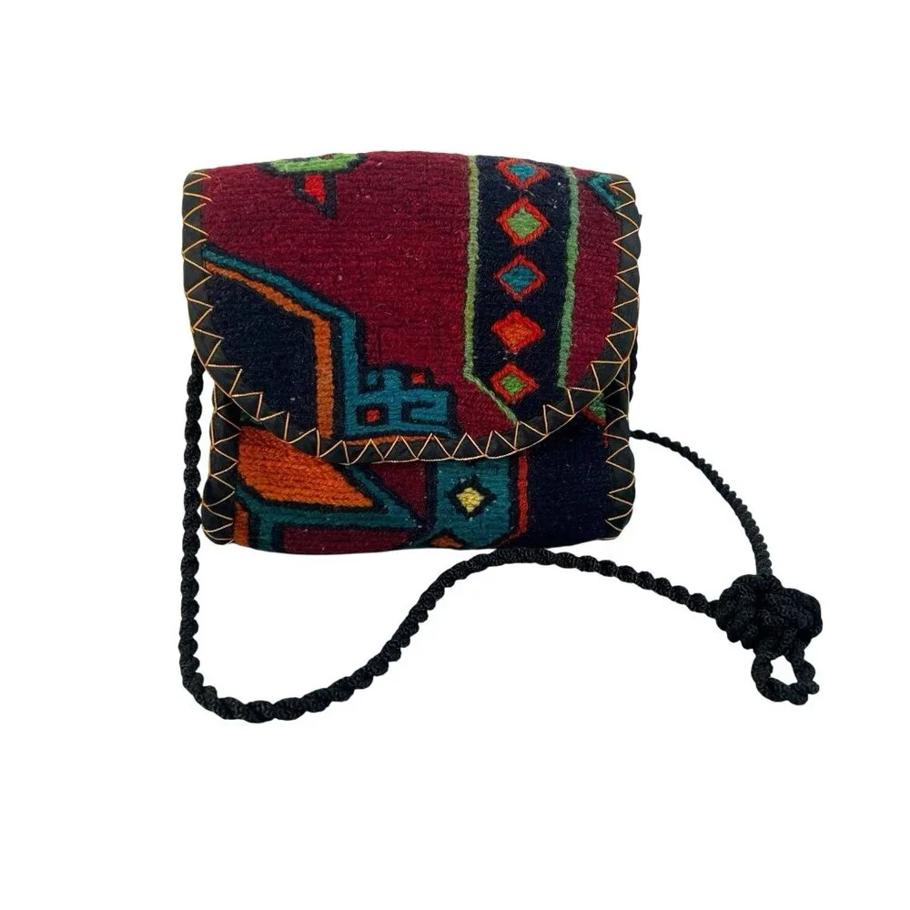 vtg Persian gilim hand woven wool kilim tribal messenger rug‎ bag sz M